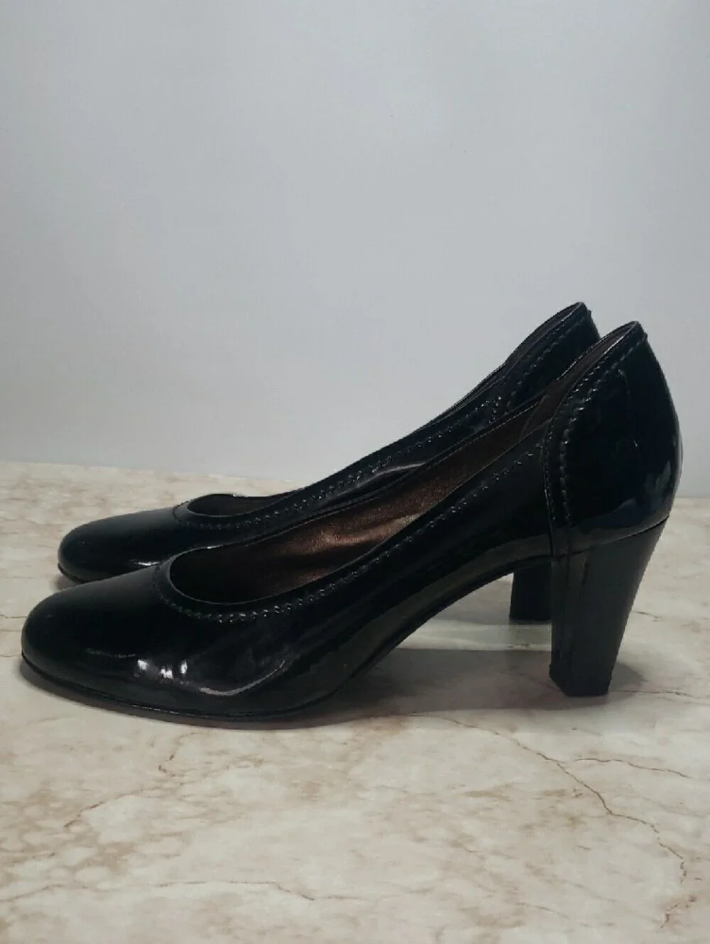 AGL Black Patent Leather Block Heel Pumps 40